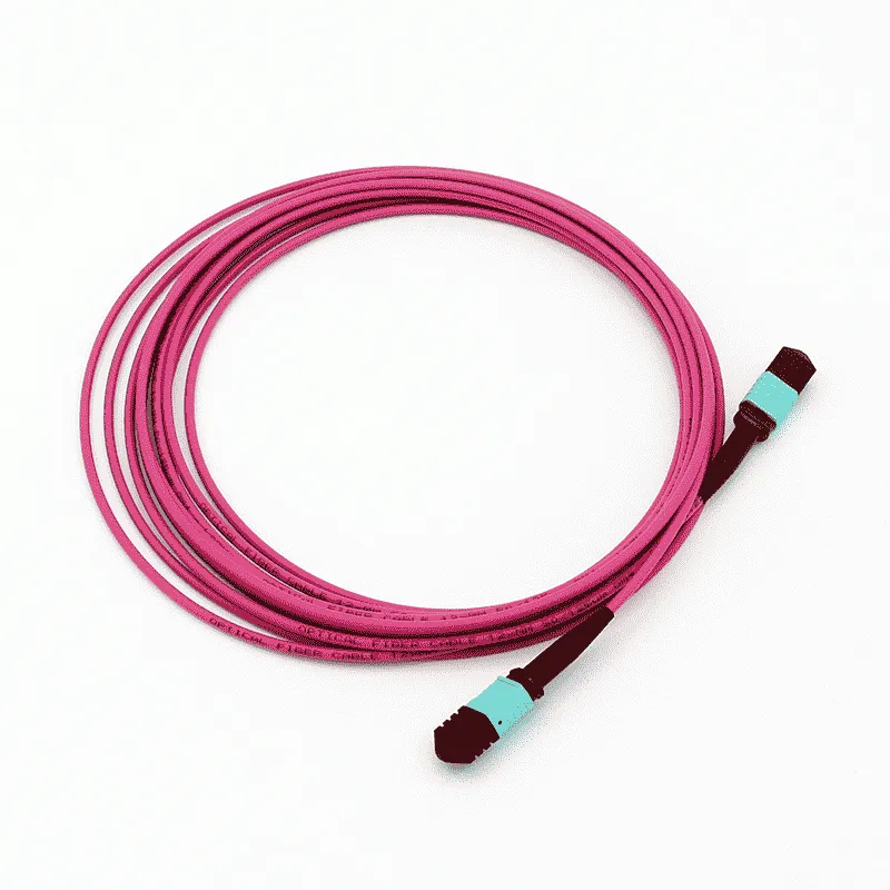 MPO fiber cable, MPO-16 APC (Female) to MPO-16 APC (Female), 16 Fibers, Multimode (OM4), Plenum (OFNP), 0.35dB Max, Type A, Magenta
