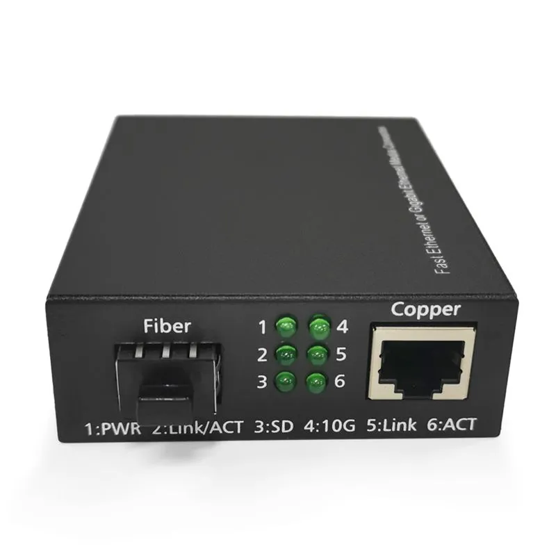 10G Fiber media converters SFP to RJ45 single mode