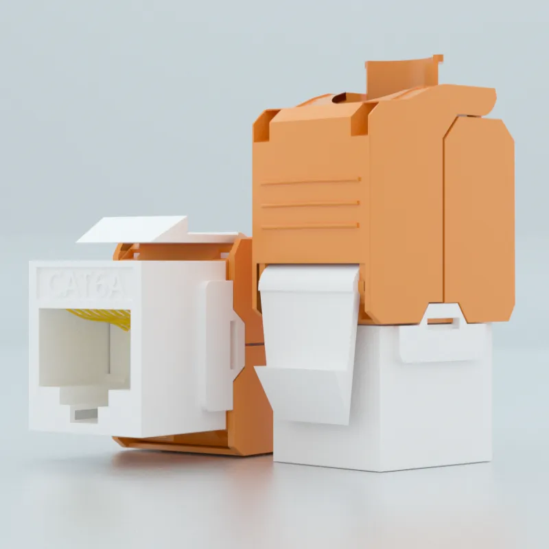 Módulo de conector Keystone sin herramientas Cat6a sin blindaje, naranja negro